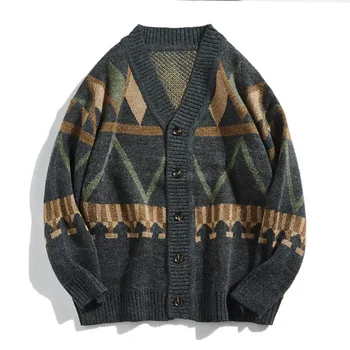 

Spring and Autumn New Men's Knitwear Cardigan Jacket National Wind Sweater Pattern Loose Japanese Men's Jacket