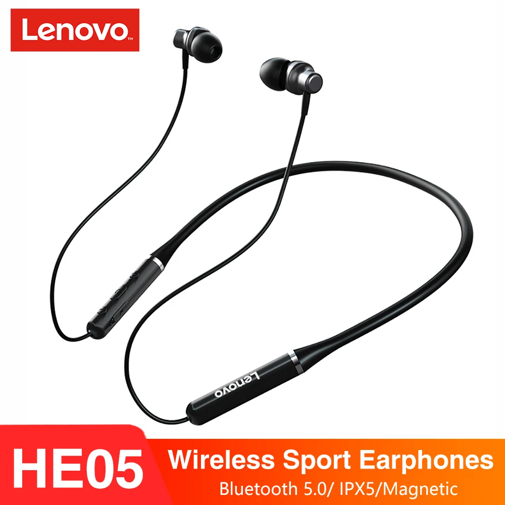 Беспроводные наушники Lenovo HE05 Bluetooth 5 0 магнитные с шейным ремешком IPX5