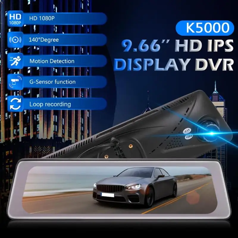 Phisung K5000 Автомобильный видеорегистратор камера с двумя объективами 9,66 дюймов ips сенсорный экран Dashcam