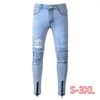 

Men Clothes Hip Hop Sweatpants Skinny Motorcycle Denim Pants Zipper Designer Black Jeans Mens Casual Men Jeans Trousers 2020