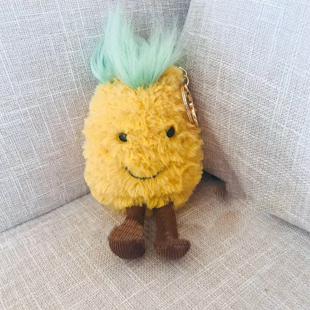 15cm Small Cute Plush Apple Pineapple Mushroom Avocado Keychain Soft Fruit Doll Toy Key Ring Pompom Plush Car Key Pendant M061 5