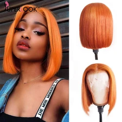 Orange Colored Honey Blonde Short Bob Human Hair Wigs For Women Ginger Burgundy Black Brazilian Remy Hair T Part Lace Wig
