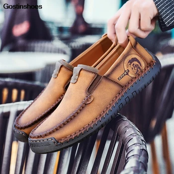 

Slip-on Hand Sewing S Zapatos Hombre Cow Leather Calzado Hombre Sepatu Pria Retro Style Fashion Genuine Leather Loafers Rubber