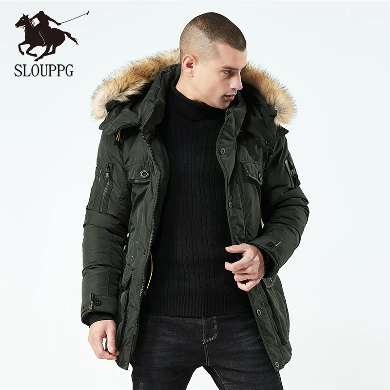 SLOUPPG Мода, зимнее модное повседневное пальто, свободные парки, утолщенная зимняя куртка для мужчин, теплое ветрозащитное пальто большого размера