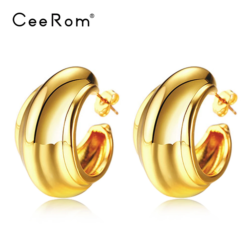 CeeRom модные большие глянцевые серьги-кольца для женщин золотого цвета минималистичные массивные серьги-кольца модные ювелирные изделия Kolczyki - Окраска металла: Gold Color