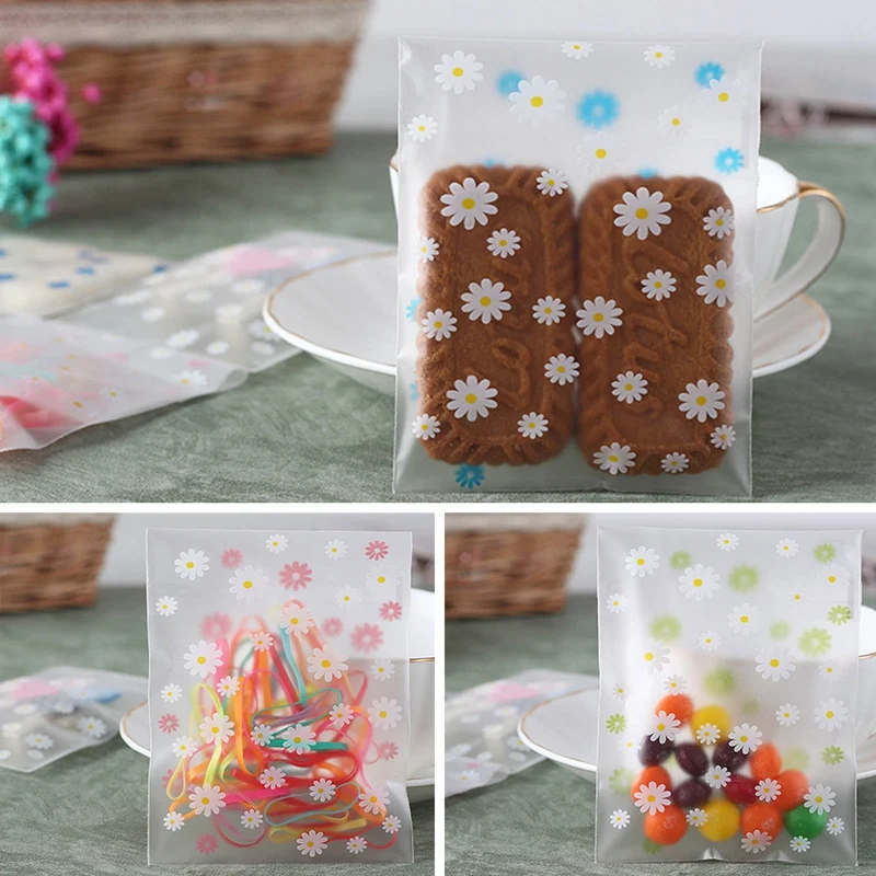 

100pcs Cartoon Flower Cookie Biscuit Bags Self Adhesive Party Wedding Cake Candy Gift Baking Package Biscuit Food Bag Decor