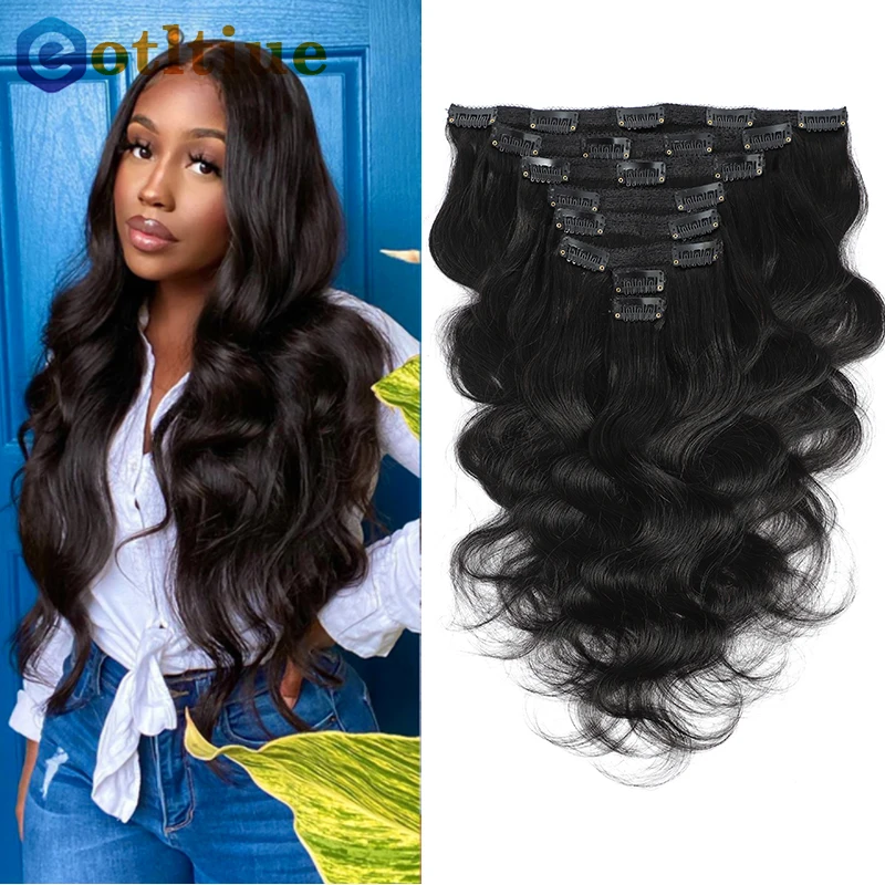 Clip en extensiones de cabello humano de la onda del cuerpo brasileño Clip en 8 unids/set Color negro Natural Clip Ins cabello Remy 8-24 pulgadas 120G