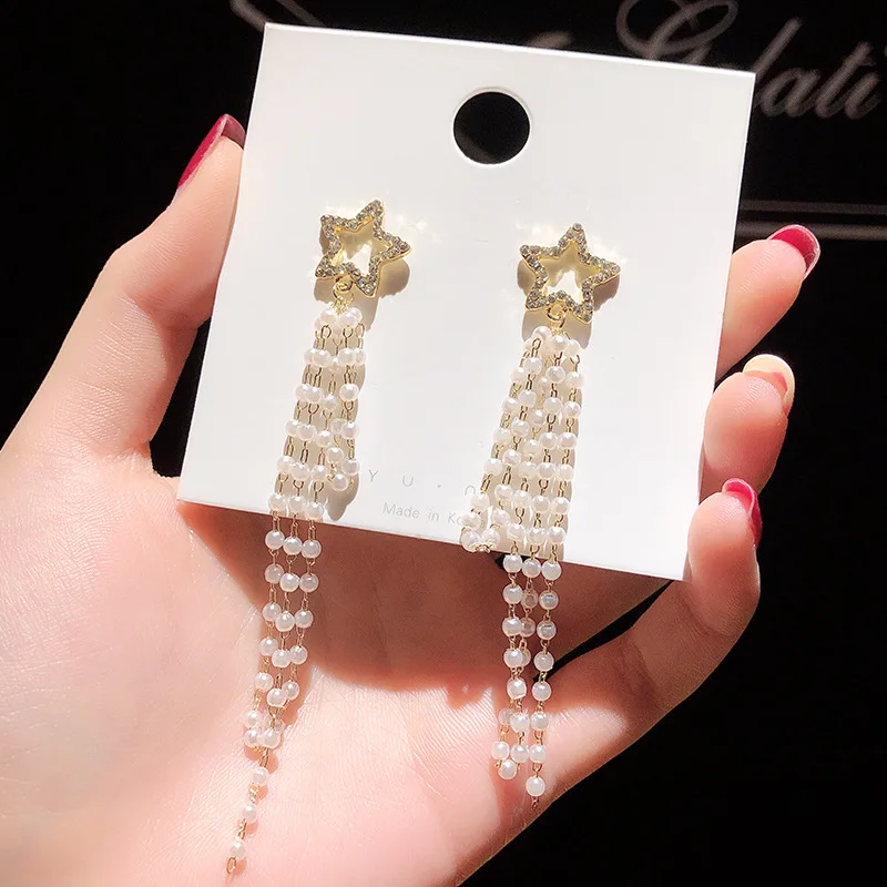 Серьги с кристаллами и жемчугом S925 Серебряная игла женские серьги винтажные длинные серьги-кисточки модные ювелирные изделия - Окраска металла: ED-D9