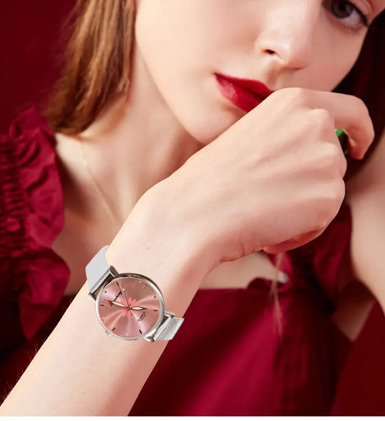 Модные синие женские часы роскошные серебряные розовые циферблат женские цветочные часы Металлические Женские кварцевые наручные часы zegarki damskie reloj