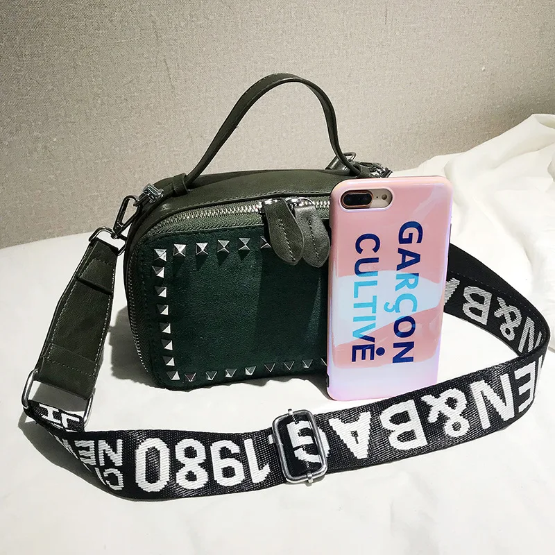 

Hong Kong Style Dull Polish Stereo Square Sling Bag Rivet Double Pull Shoulder WOMEN'S Bag