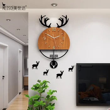 

MEISD Decorative Wood Wall Clock Pendulum Modern Watch Wall Stickers Metal Pointer Hanging Quartz Horloge Living Room Home Decor