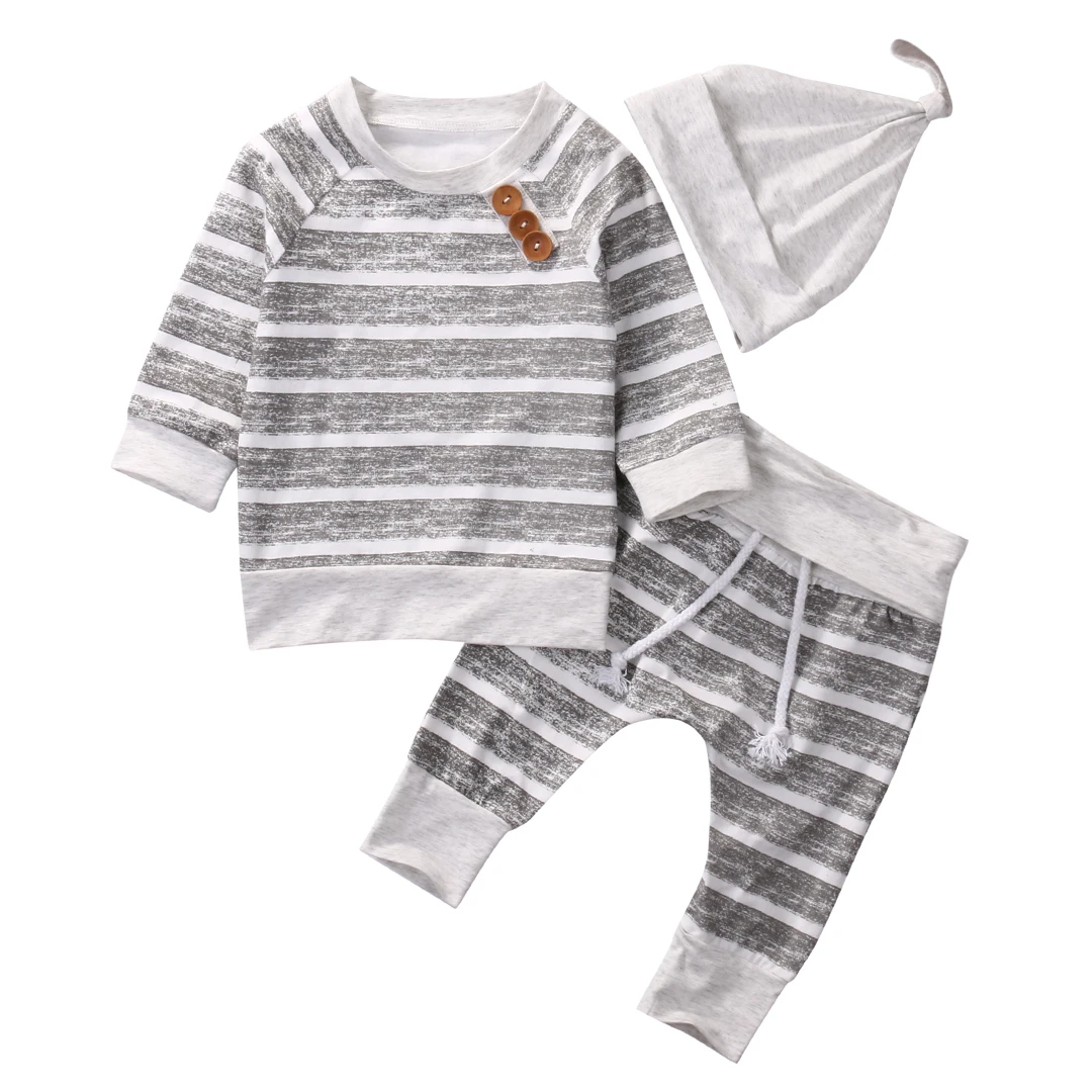 Pudcoco/комплекты одежды для малышей осенняя одежда для маленьких мальчиков топы в полоску для малышей, футболка+ штаны, комплект леггинсов, Одежда для новорожденных - Цвет: Серый