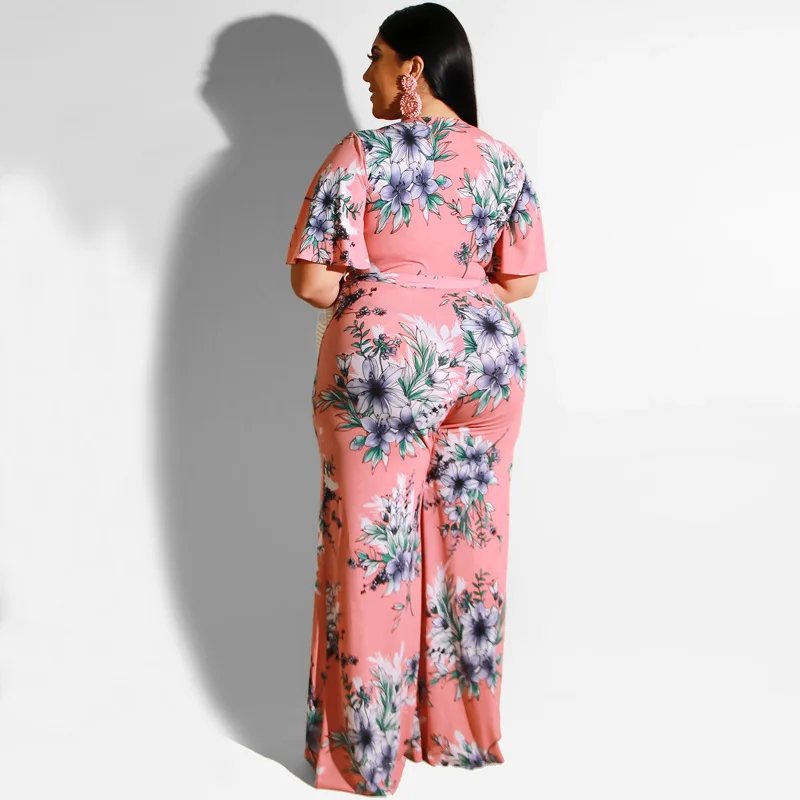 3XL 4XL 5XL Плюс Размер Женский Повседневный комбинезон сексуальный винтажный цветочный принт широкие ноги комбинезоны модные элегантные летние длинные Комбинезоны