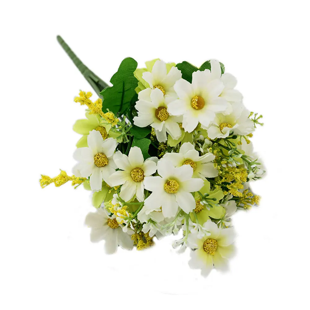 White Green 2 пучка для свадебной вечеринки, фестиваль, имитация ромашки, подарок, букет для дома, настольный декоративный Шелковый искусственный цветок, сделай сам - Цвет: White Green