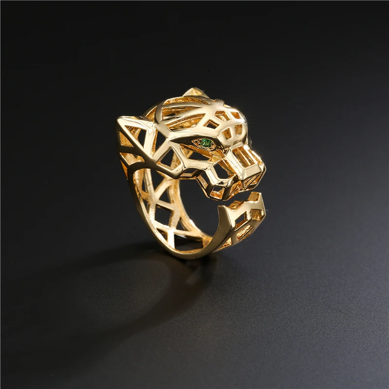 NEWBUY 2025 New Fashion Statement Big Animal Ring For Women Girl Party Jewelry Gold Color Hollow Leopard Open Ring finger ring jewelry accessories gold color ring gold color rings opening ring badminton t shirt