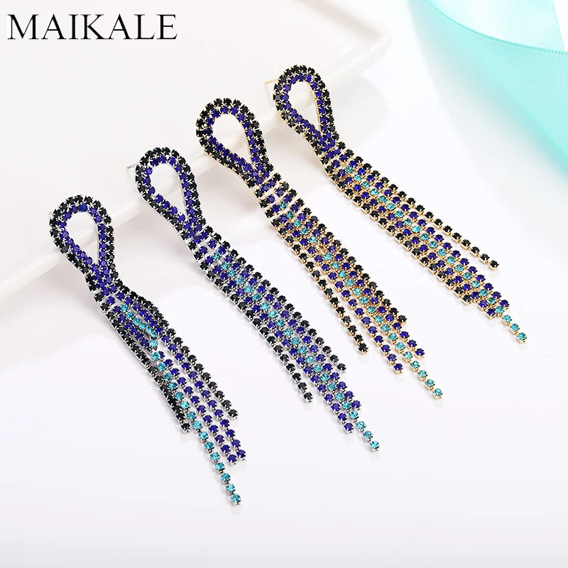 Женские серьги с кисточками MAIKALE голубые и черные блестками золотым покрытием