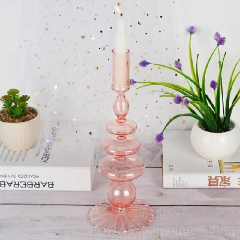 Pink Ручной работы Европейский Винтажный стеклянный подсвечник Романтический ужин украшение для дома Свадебные подсвечник стержень воск канделябр подарок - Цвет: Pink