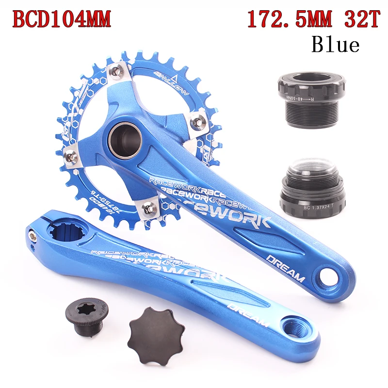 SMLLOW велосипедный Кривошип 104BCD MTB велосипед шатун алюминиевый сплав с нижней части велосипеда шатун 172,5 мм 32 т пластина - Цвет: 172.5 32T Blue