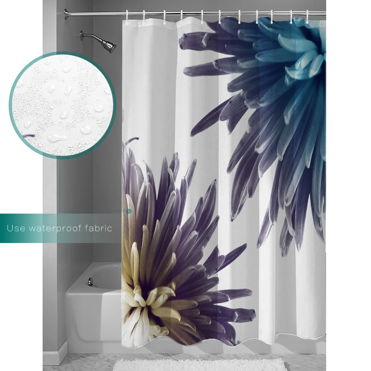 X-Ray Flower Art Design Shower Curtain Waterproof Bathroom Curtains Polyester Fabric Shower Curtains Hooks for Bathroom Decor