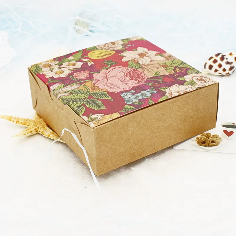 

20/40pcs Vintage Flower Kraft Paper Box Macaron Box Chocolate Gift Box Packaging Wedding Cakes Cookie Boxes Karton