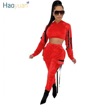 

ZOOEFFBB Velvet 2 Piece Outfits for Women Tracksuit Fall Winter Clothes Hoodie Top and Pant Sweat Suit Sexy Velour Two Piece Set