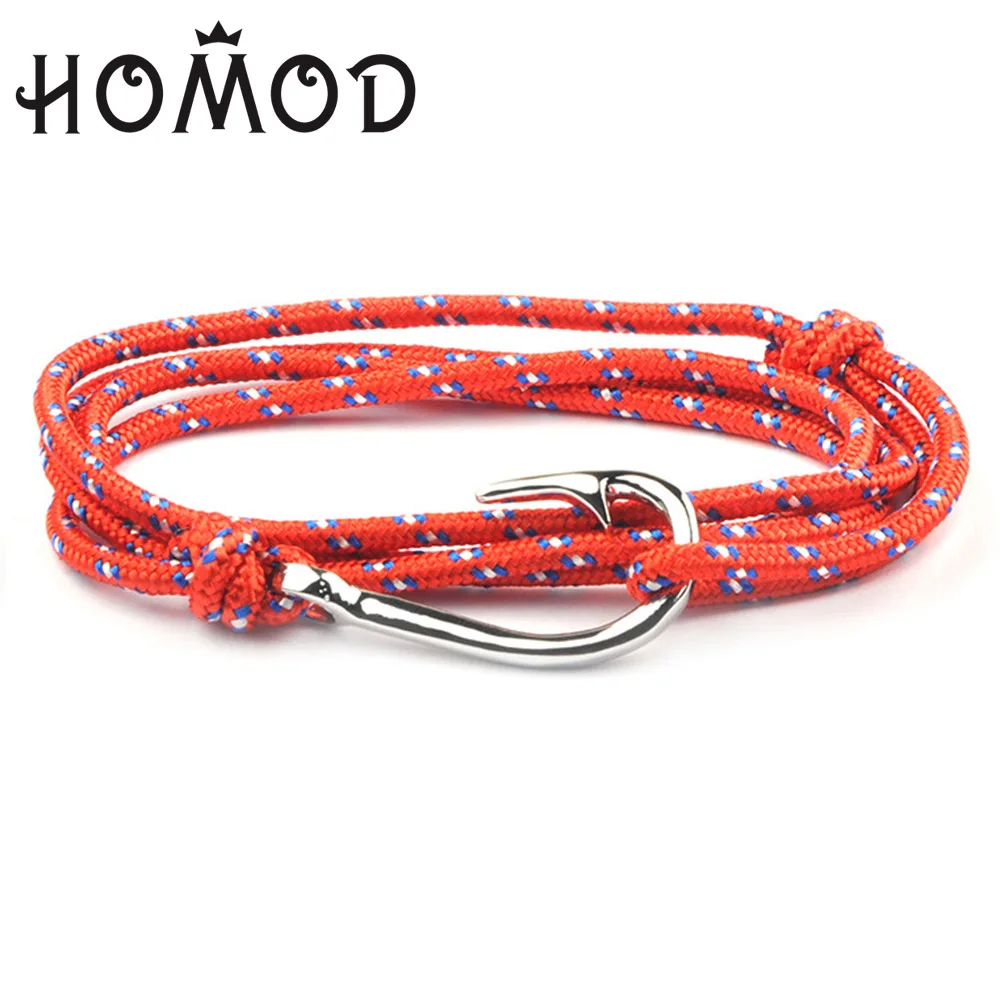 HOMOD, новая мода, рыболовный крючок, якорь, браслеты для мужчин, шарм, цепь, веревка, браслет, ювелирное изделие, Мужской обруч, металлический, спортивный якорь, крючки