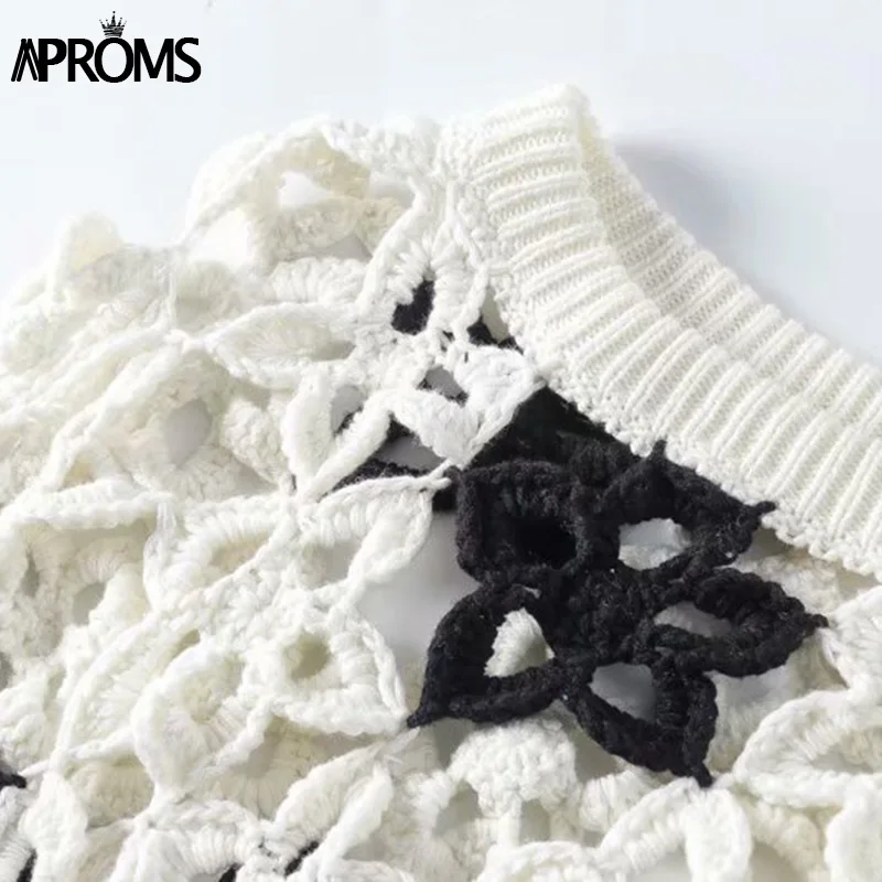 Aproms/черные, белые, ручной работы, Вязаные Короткие пуловеры, женские осенние, сексуальные, выдалбливают, вязаный свитер, уличный стиль, джемпер
