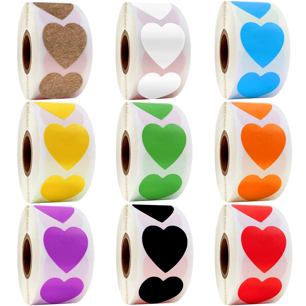 

500Pcs/Roll Chroma Color Label Color Heart-shaped Labels stickers 1 inch color DIY Gift Stickers Supplies stationery stickers