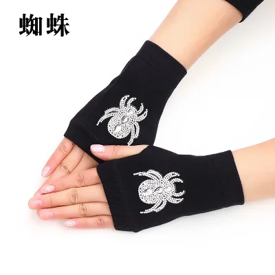 Sailor dance gloves Rivet wool gloves spring and autumn black half-finger gloves show gloves spider