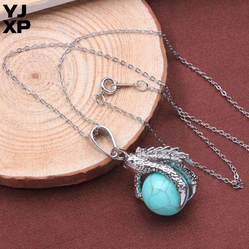 Green Turquoise YJXP панк стиль Дракон коготь Подвески натуральный камень Бусины шар кристаллы аметиста Quartzs для женщин мужчин амулет ювелирные изделия - Окраска металла: Green Turquoise