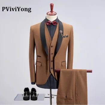 

PViviYong Brand 2020 high quality Wedding Suits for Men 3 Pieces Slim Fit Suit men blazer jacket 1037