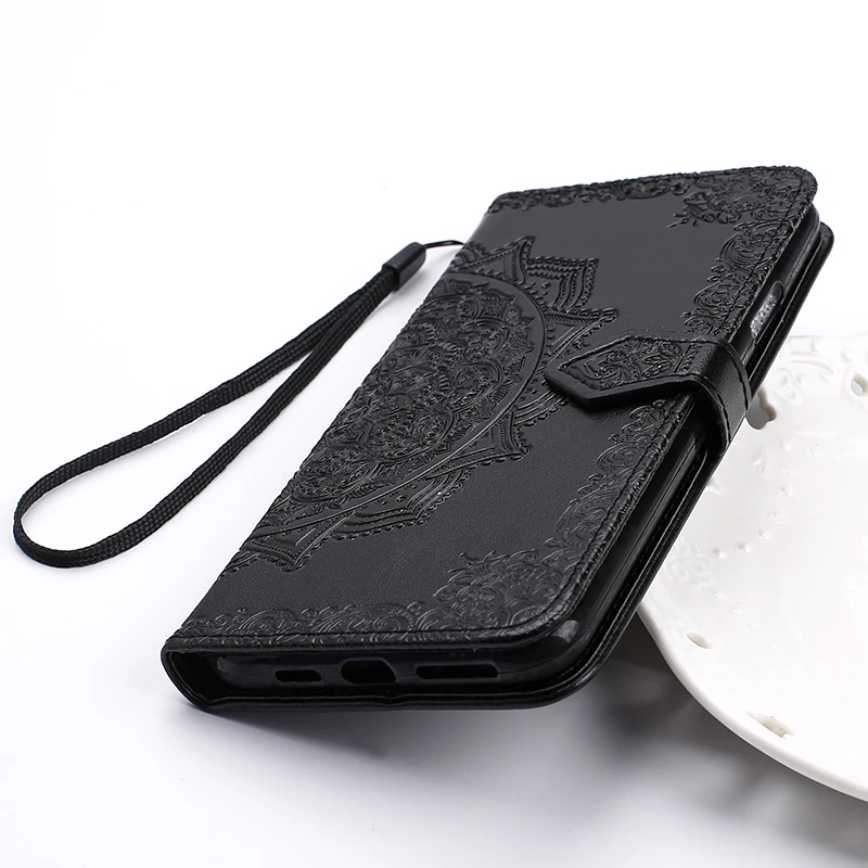 Кожаный чехол-книжка для iPhone 11 Pro Max для iPhone 8 Plus XR Xs X 7 6 6S Xs Max 3D тистиснение Мандала держатель для карт - Цвет: Black