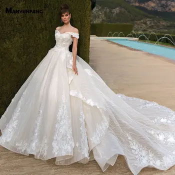 شراءManyunang فستان الزفاف قبالة الكتف فساتين زفاف الطبقات تنورة مارياج رداء فستان عروس فاخر Vestidos دي Noiva Sereia
