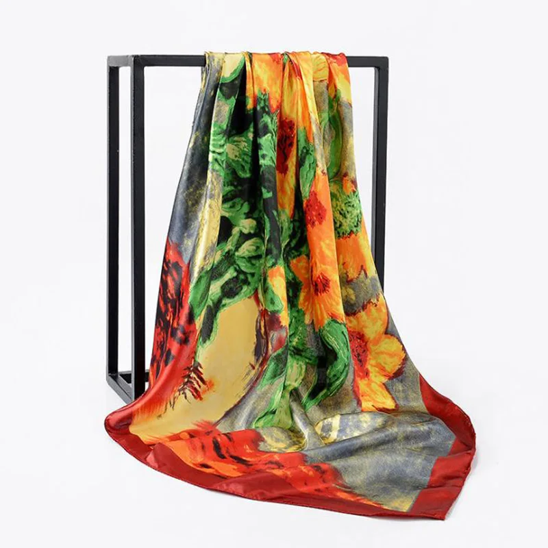 

2020 Luxury Brand Summer Women Silk Scarf Oil painting square Beach Hijab Shawls and Long Soft Wraps Female Foulard wholesale