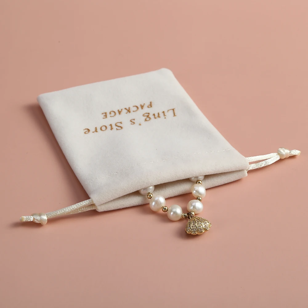50 Personalized Velvet Jewelry Pouch Beige Drawstring Bags Chic Small Pouches Wedding Favor Gift Pouches Packaging Custom Logo
