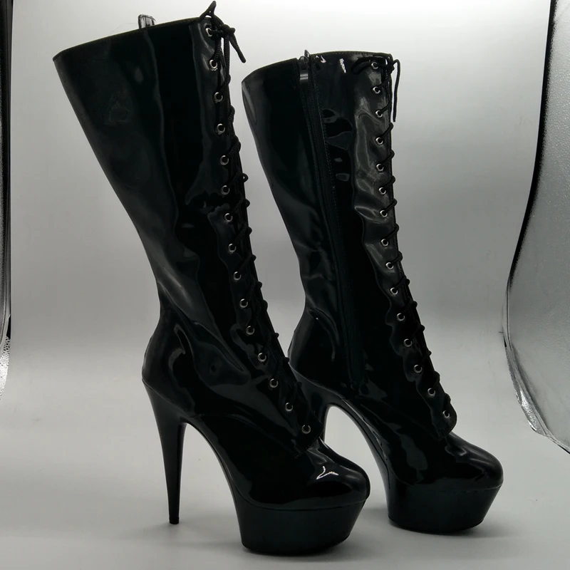 LAIJIANJINXIA/Новинка; пикантные сапоги до колена для танцев на шесте; обувь на высоком каблуке 6 дюймов; модная пикантная длинная застежка-молния; женские сапоги на платформе