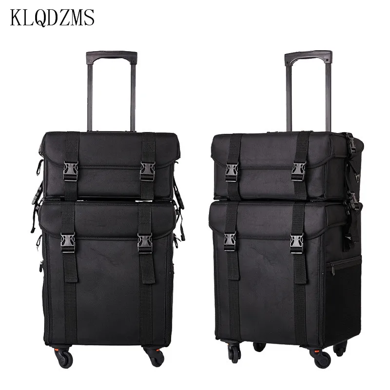 KLQDZMS New Luggage Large-capacity Nail Technician Professional Beauty Case Set Ladies Oxford Cloth Makeup Box Rolling Suitcase