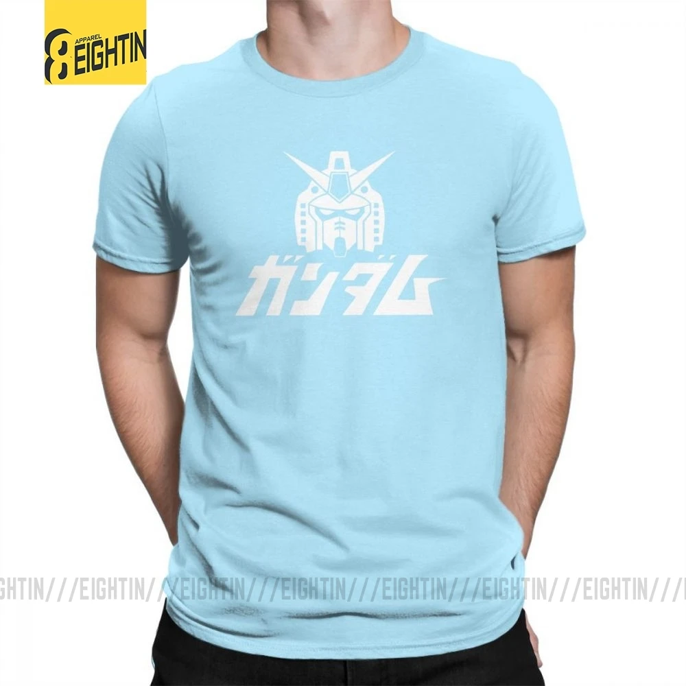 Футболки Gundam, классические, высокое качество, японские мужские футболки, комикс, большие размеры, футболки с круглым вырезом, хлопок, короткий рукав, повседневные - Цвет: Небесно-голубой