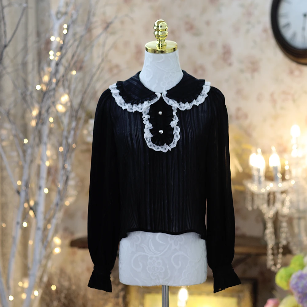 Black Blouse Высококачественное платье в стиле Лолиты с бриллиантовыми звездами и кошками JSK, милое женское платье JSK черного и белого цвета в готическом стиле, винтажное платье на бретельках, блузка, Новинка - Цвет: Black Blouse