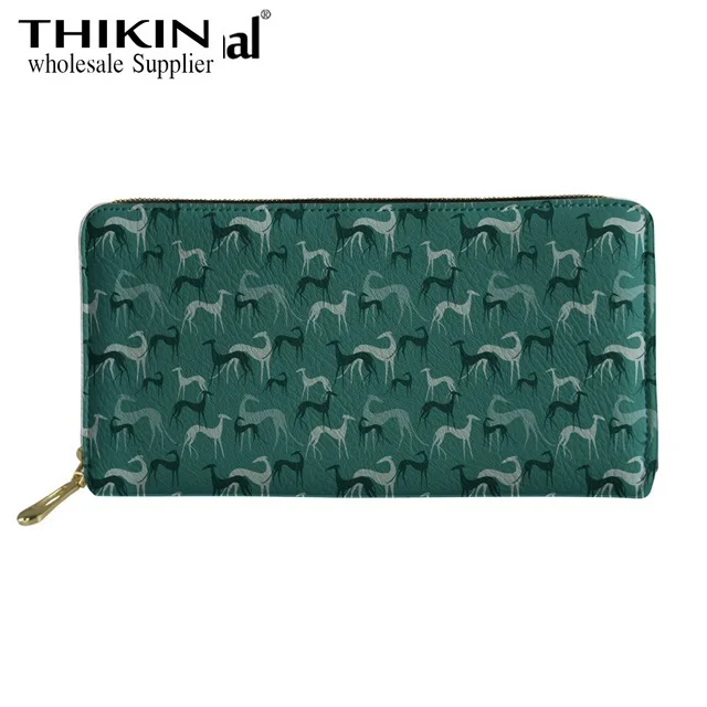 Женский кошелек THIKIN с принтом Whippets, тонкая сумка для денег для дам, Длинный кошелек из искусственной кожи, милые женские кошельки с рисунком собаки из мультфильма - Цвет: as picture