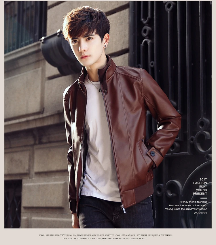 Autumn& Winter-MEN'S Leather Jackets Korean-style Leather Coat Men'S Wear Teenager Slim Fit Locomotive Leather Jacket Fash