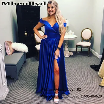 

Mbcullyd Royal Blue Prom Dresses 2020 African Women Side Split Long Chapel Train Evening Dress Off The Shoulder Robe De Soiree