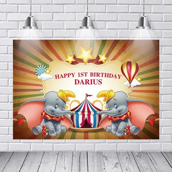 

Photography Backdrops Happy Birthday Dumbo Elephant Circus Stage Air Balloon Custom Photo Studio Backdrops Backgrounds Vinyl