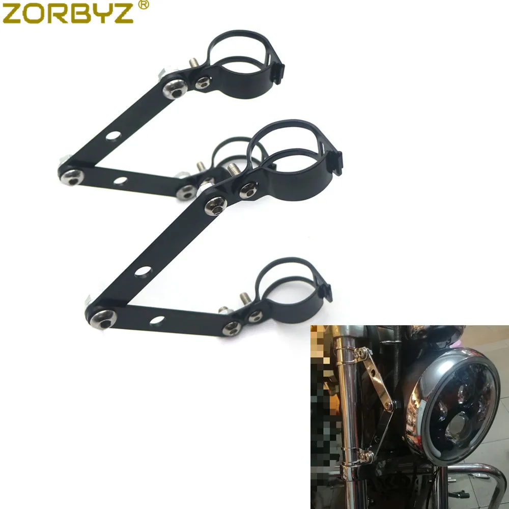 ZORBYZ Motorcycle 41-51mm Black Metal Adjustable Headlight Indicator Mounting Fork Bracket For Cafe Racer Bobber Chopper Custom