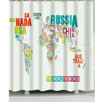 

Waterproof English-Letter-World-Map Shower Curtain for Home and Bathroom