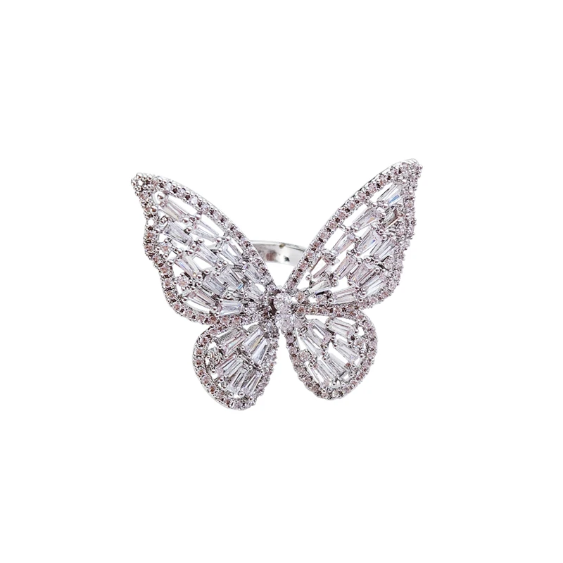 New design fashion jewelry opening high-grade copper inlaid zircon butterfly ring luxury shiny cocktail party ring for women