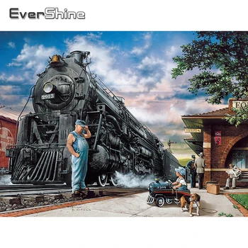 

EverShine 5D Diamond Painting Fill Square Landscape Picture Rhinestones Diamond Mosaic Full Set Train Cross Stitch Home Decor