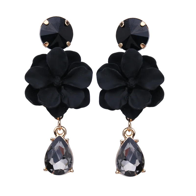 Блестящие боковые новые модные брендовые ювелирные изделия черные бусины серьги-гвоздики для женщин подарок капли воды цветок серьги - Окраска металла: 1
