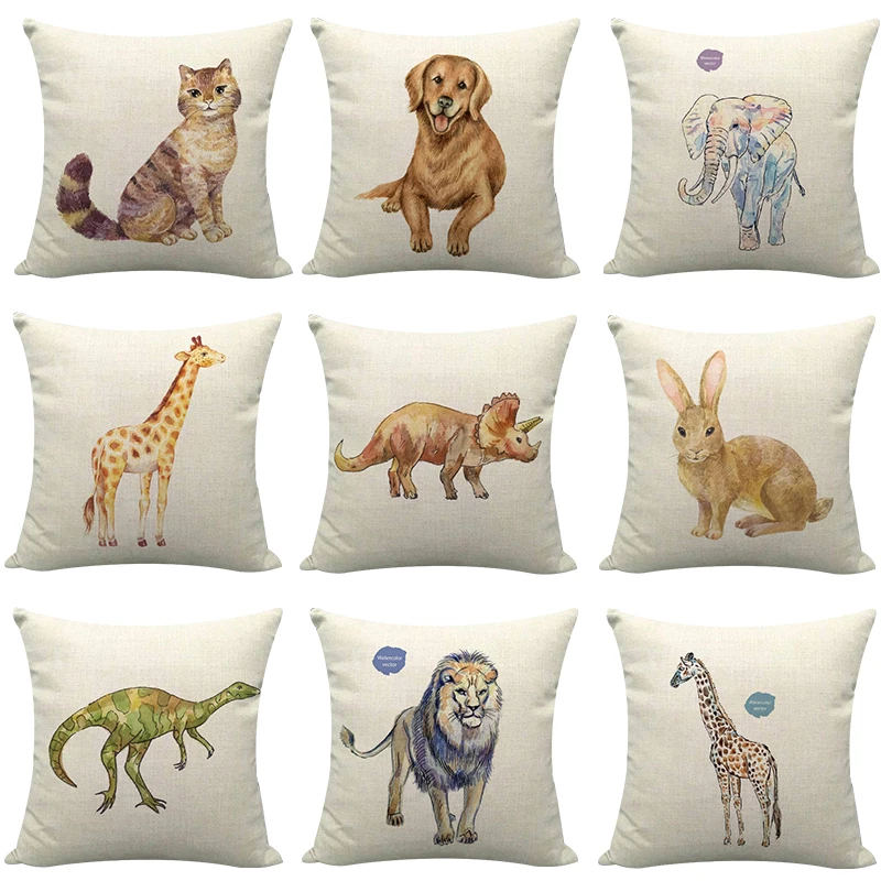 

Animals Printed Cushion Cover 45cmx45cm Office Study Farmhouse Home Decor Pillow Covers Lovely Cat Dog Linen Throw Pillowcase