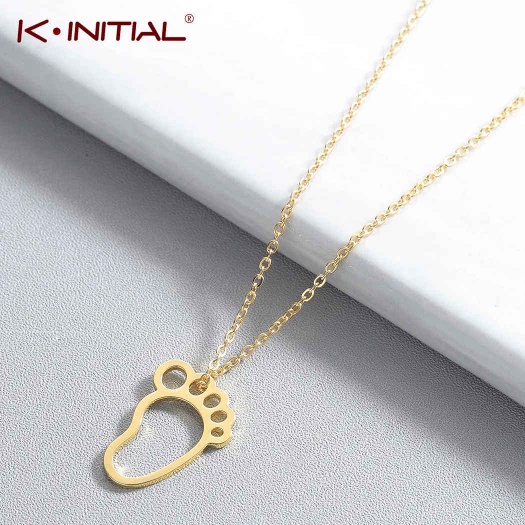 

Kinitial New Foot Shape Charm Pendant Necklace Jewelry Chain Necklace Baby Footprint Necklaces For Women Mom Bijoux Gift